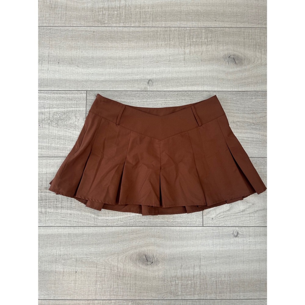 SHEIN Curve Brown Pleated Mini Skirt Plus Size 0XL Box Pleat Preppy Schoolgirl